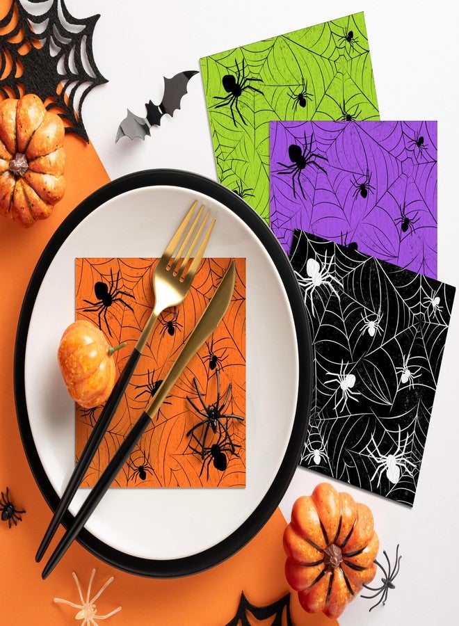 TREWAVE 100 Pcs Halloween Napkins Disposable Spider Web Paper Cocktail Napkins for Parties, Luncheons, Dinners 4 Colors Table Decoration Beverage & Tableware Napkins, 5 x 5 Inch - Image 5